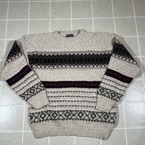 Vintage Knit Network Sweater Cable Knit Fair Isle Style Made In USA Size Large